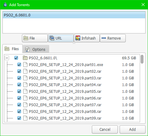 Opening the .torrent file inside of Deluge.